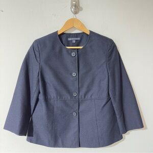 👉,Brooks Brothers 346 Women's Navy Blue Textured Collarless Button-Front Blazer